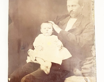 Antique Tin Type Photograph Father & Child Tintype/Ferrotype