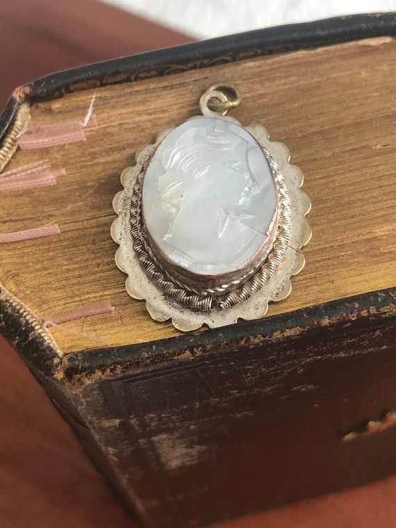 Vintage Cameo Pendant Silver Mexico - image 1