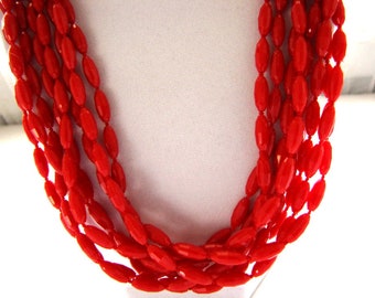 Red Necklace Multi Strand and Earrings Set Vintage