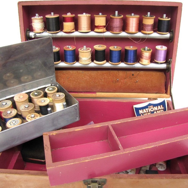 Sewing Box Antique Wood Accessories Supplies AllieEtCie