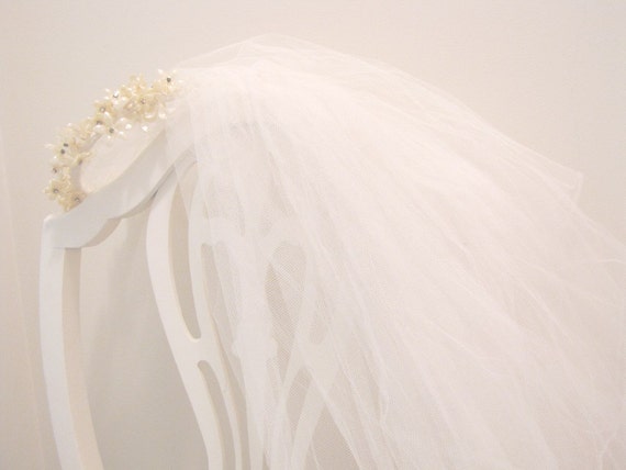 Antique 1920's Wax Flower Bridal Headpiece with Ve