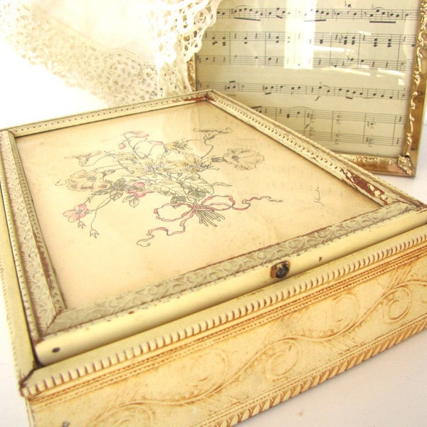 Vanity Dresser Box 1920s French Framed Pen and Ink from AllieEtCie