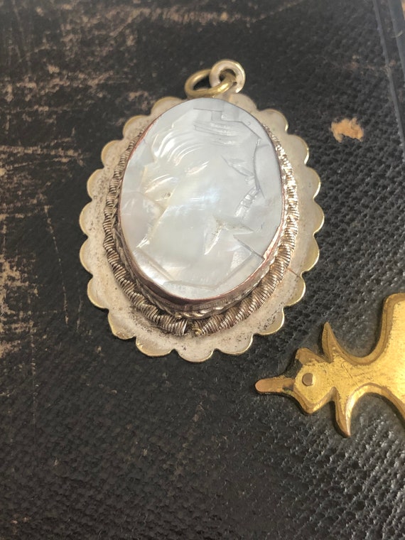 Vintage Cameo Pendant Silver Mexico - image 8