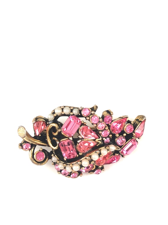 Vintage Hollycraft Brooch Pink Rhinestone 1950 Cos