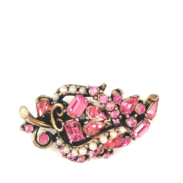 Vintage Hollycraft Brooch Pink Rhinestone 1950 Costume Jewelry