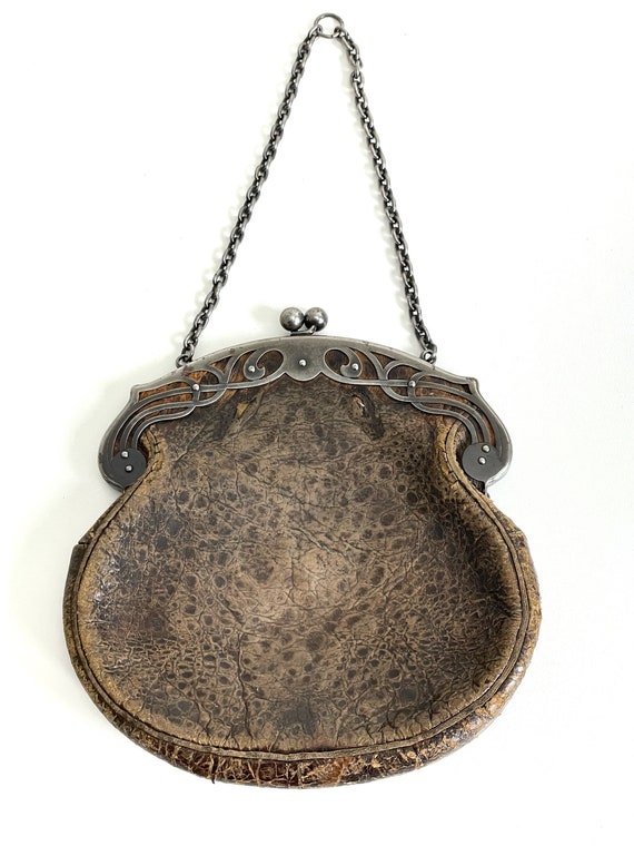 Antique Leather and Silver Handbag - image 1