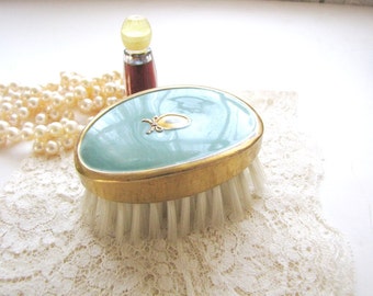 Vintage Clothes Brush Ladies Vanity Celluloid Blue and Gold