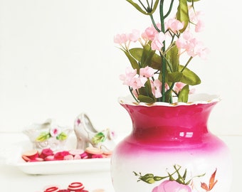 Antique Small Vase KT & K Co. Pink Roses