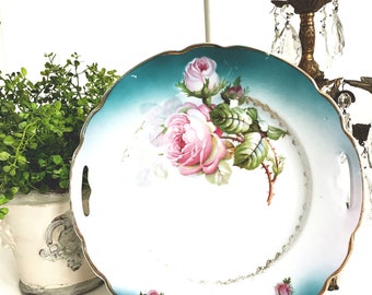 Antique German Plate Hand Painted Cabbage Roses