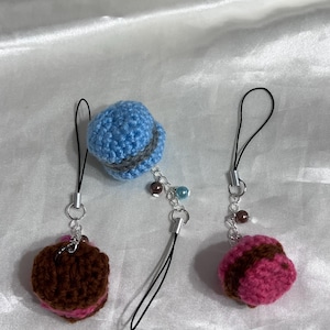 Handmade crochet mini macaron keychain