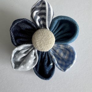 Dog Collar Flower, Detachable, Denim, Polkadots, Gingham, Mixed blues