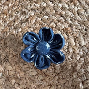 Dog Collar Flower, Detachable, Denim with white stars