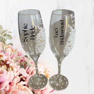 Personalised Name Crystal & Pearl champagne flute Bride to be gift Bridesmaid gift Bridesmaid proposal Personalised Prosecco glass custom