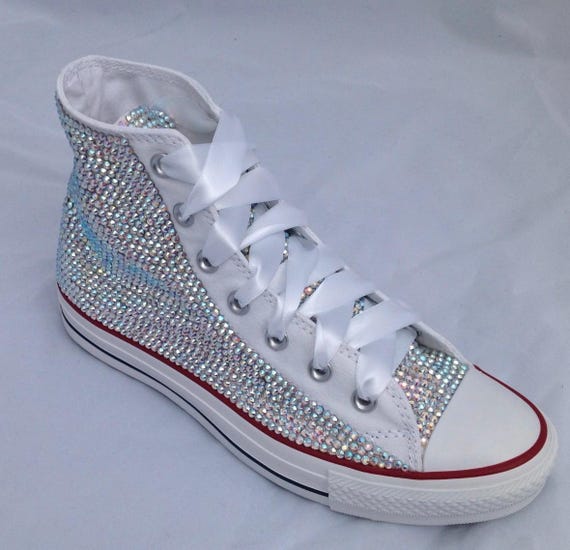 Custom White Rhinestone Crystal Diamante Bling Sequin Allstar High
