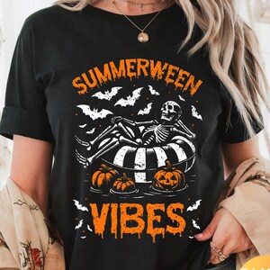 Funny Summerween Skeleton Sweatshirt: Spooky Flamingo Pool Party