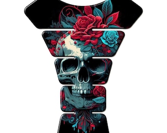 Skull Roses Motorcycle Tank Pad: 3D Resin Gel Protector, Universal Fit Bike accessories