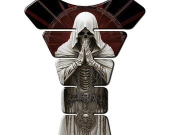 White Death Tank Pad | Grim Reaper Art 3D Resin Motorcycle Protector Sticker