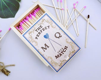 Personalized Engagement Gifts, Large Matchbox Wood, Wedding Gift for Couple, The Perfect Match Anniversary Gifts, Bridal Shower Gift