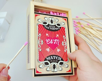 Vintage Wooden Couple Matchbox, Large Custom Match Box, Custom Engagement Gifts, Wedding Favors, Anniversary Gifts, Housewarming Gift