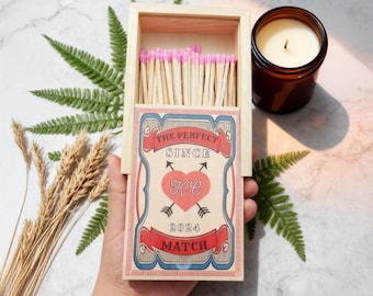 Christmas Couples Large Matchbox Wood, Custom Name Date Match Holder, Wedding Favors, The Perfect Match Anniversary Gifts, Christmas Gifts