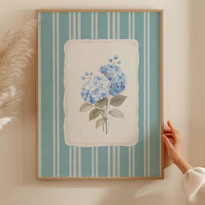 Framed Floral Wall Art Hydrangea Bouquet Print: French Country Teal