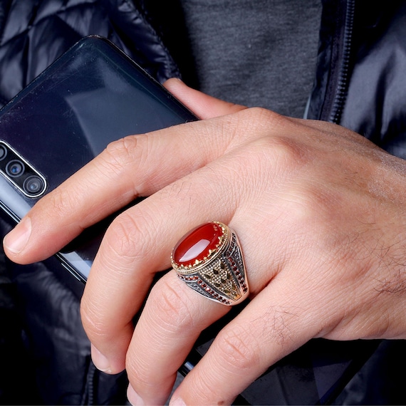 Bague pour homme faite main en argent sterling 925 avec motif