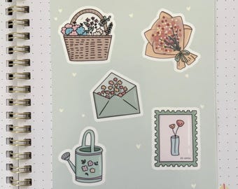 spring vibes sticker sheet- cute stickers, stationery, laptop sticker, spring , flower sticker, plant sticker, cute planting sticker,