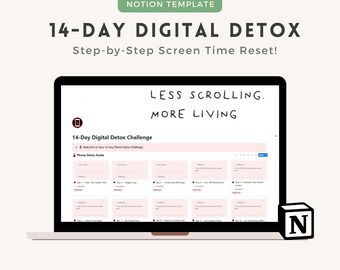 14 Day Digital Detox Notion Template | Phone Detox Challenge | Screen Time Tracker | Wellness Planner | Productivity & Focus Journal