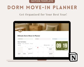 Dorm Move-In Notion Planner: College Student Life Organizer (PDF Guidebook Included