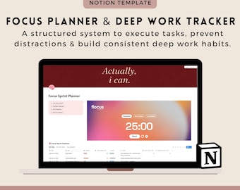 Notion Focus Sprint Planner & Anti-Distraction System  Deep Work Productivity Template  Micro Step Task Tracker