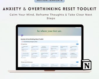 Notion Overthinking Reset Toolkit – Anxiety Relief & Thought Reframe Template, Mental Reset Planner System