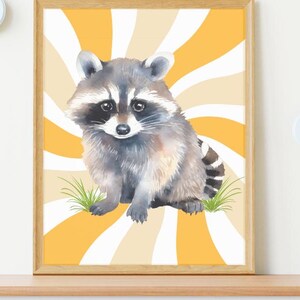 Cute Raccoon Sunshine Poster – Whimsical Animal Wall Art – Bright & Cheerful Print - Digital Download