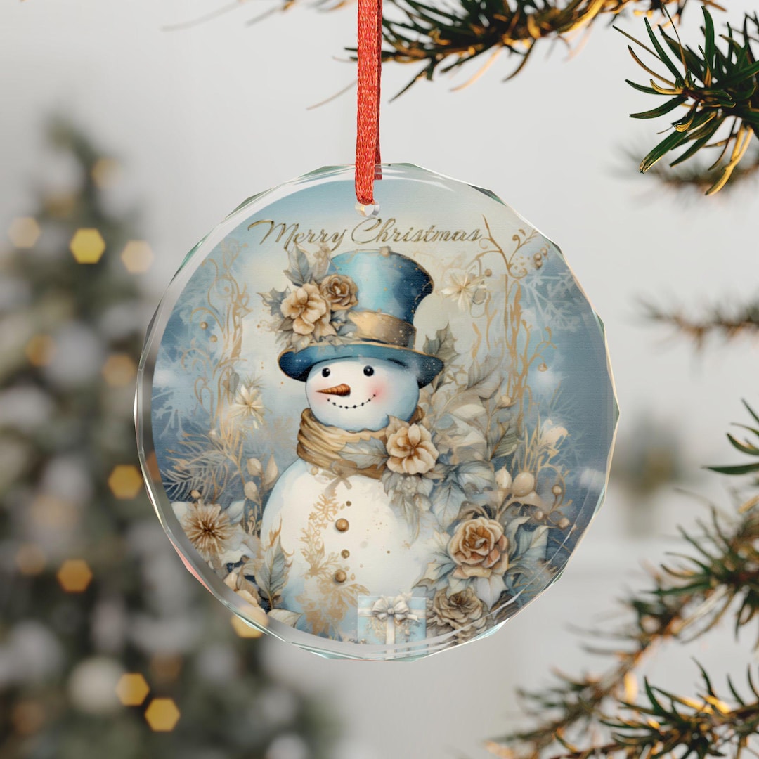 Crystal Snowman Glass Christmas Ornament Gift Gold Holiday Decor Xmas ...