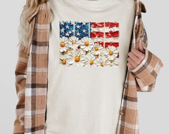 Patriottisch bloemen T-shirt vintage unisex T-shirt Amerikaanse vlag Independence Day kleding zomer bloemen slijtage voor patriot comfort kleuren cadeau