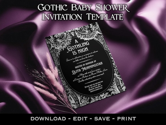 Victorian Gothic Baby Shower Invite Template/ Goth Parents New Baby Announcement/Edit and Print Spooky Invitation/Alternative Halloween Card