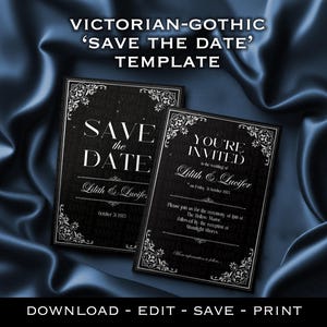 Victorian Gothic Save the Date Template/Editable Wedding Invitation/Alternative Spooky Invite Card/Goth Wedding Download/Halloween Ceremony