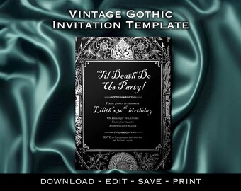 Til Death Do Us Party Gothic Invite Template/ Spooky Halloween Invite / Victorian Goth Celebration/Editable Alternative Birthday Invitation