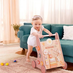 Montessori houten loopwagen – milieuvriendelijke activiteitenwagen voor peuters – eerste verjaardagscadeau-idee – duwspeelgoed voor baby's die leren lopen