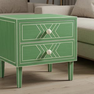 Handmade Green Bone Inlay Nightstand Table, Modern Bohemian Bone Inlay Bedside Table, Living Room Ornaments Bone Inlay End Table Furniture