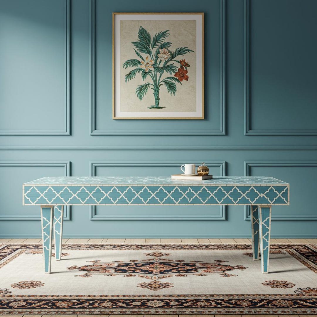 Bone Inlay Bench – Custom Window Seat, Coffee Table, Entry Table Bench ...