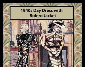 Vintage 1940s Day Dress with Bolero Jacket -- Dot Pattern with Instructions