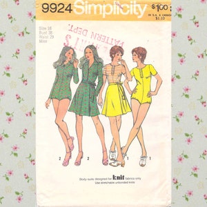 Simplicity 9924 Misses&#39; Body-Suits and Mini Front Wrap-Skirt — (Body-Suits Designed for Knit Fabrics Only) Size 16 1972