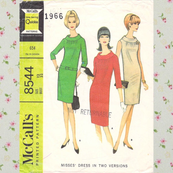 Vintage McCall's 8544 Misses' Dress in Two Versions Size 12 1966 Printed Cut Complete