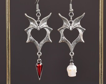 Spiked Heart Hoop Earrings: Pearl Silver Gothic Rivet Punk Set