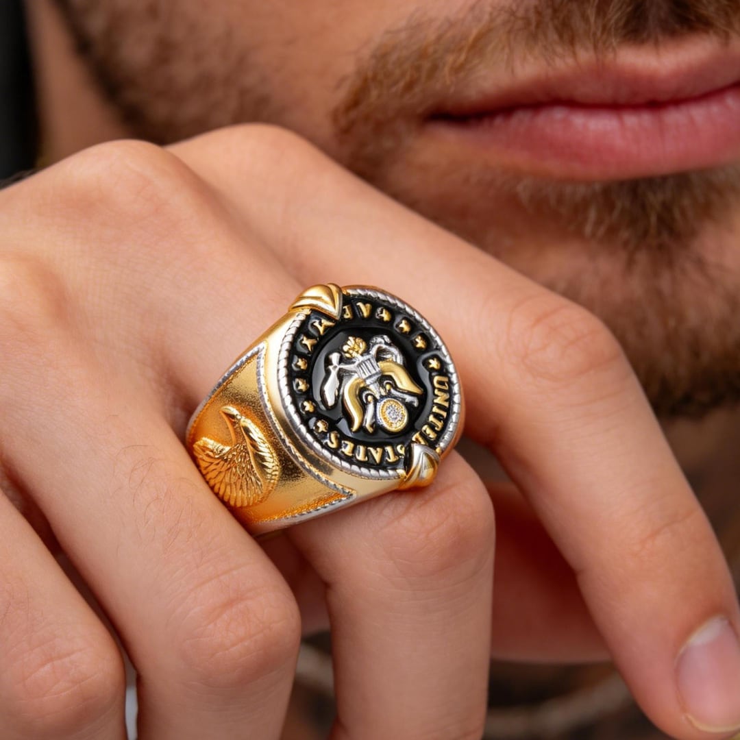 Custom Ring for Men, Personalized Eagle Valor Tungsten Carbide Ring ...
