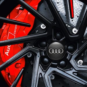 Audi Custom Wheel Center Hub Cap Decals | 3D Domed Stickers Kit | Weatherproof Sticker Set 4