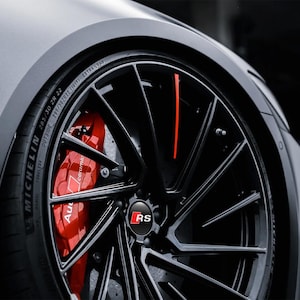 Custom Audi RS Center Cap Decal | Wheel Cap Stickers | Gloss Black Resin Emblems Set of 4