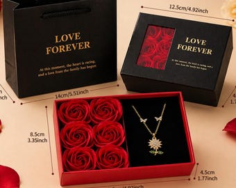 Luxury Rose Gift Box with Necklace – Romantic Gift for Her, Valentine’s Day Gift, Anniversary Gift, Eternal Roses Box, Love Gift Set