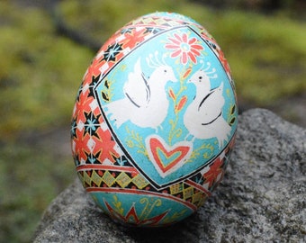 Love birds egg ornament Easter pysanky Christmas gift first year married, Pysanka art egg blue wedding gift keepsake with love birds art egg