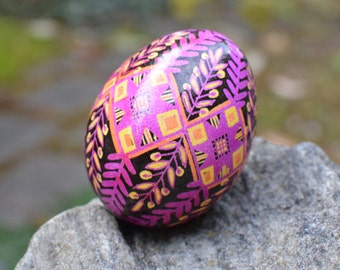 Pink Ukrainian Easter pysanka batik egg ornament hand painted on real chicken eggshell